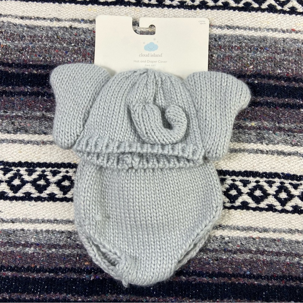 3/$12 NWT Cloud Island Baby Knit Sweater Animal Elephant Hat Beanie Diaper Cover